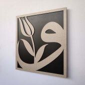 DEKORATİF MODERN LALELİ VAV DUVAR PANOSU - 37x40cm - Dokulu Gri - 3