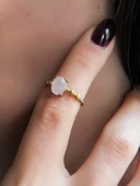 Minimal Doğal Taş Pembe Kuvars Doğal Taşlı Otantik Minimal Ayarlanabilir Yüzük euy5pk thumbnail 3