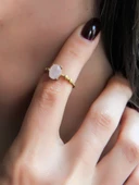 Minimal Doğal Taş Pembe Kuvars Doğal Taşlı Otantik Minimal Ayarlanabilir Yüzük euy5pk thumbnail 1