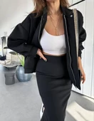 RYSE Kadın Mevsim Kaşe Fermuarlı Ceket Etek Takım Kaşmir Ceket Etekli İkili Takım Kaşe Bomber Ceket-Etek Takım - 3