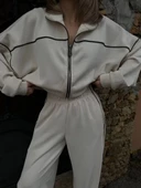 Fermuarlı Eşofman Pantolon  Takım - Beyaz - 1