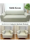 Upmall Jakarlı Ağaç Kabuğu Koltuk Örtüsü 3+3+1+1 Takımı Lastikli Esnek Yıkanabilir Çekyat Kanepe Kılıfı thumbnail 7