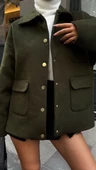 Kaşmir kumaş oversize Bleazer ceket  - Haki - 5