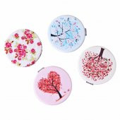 Çiçek Desenli Yuvarlak Cep Aynası - 1