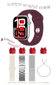Bunnys Samsung Galaxy M11 Uyumlu Bordo Akıllı Saat Watch 10 Mini Kordon Hediyeli AMOLED EKRAN 41MM - 1