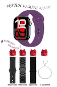 Bunnys Samsung Galaxy M12 Uyumlu Mor Akıllı Saat Watch 10 Mini Kordon Hediyeli AMOLED EKRAN 41MM - 1