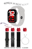 Bunnys Samsung Galaxy M40 Uyumlu Taş Akıllı Saat Watch 10 Mini Kordon Hediyeli AMOLED EKRAN 41MM - 1