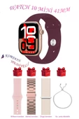 Bunnys Samsung Galaxy Z Flip Uyumlu Bordo Akıllı Saat Watch 10 Mini Kordon Hediyeli AMOLED EKRAN 41MM - 1