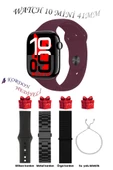 Bunnys Samsung Galaxy Z Flip Uyumlu Bordo Akıllı Saat Watch 10 Mini Kordon Hediyeli AMOLED EKRAN 41MM - 1