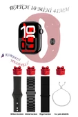 Bunnys Apple iPhone 16 Plus Uyumlu TozPembe Akıllı Saat Watch 10 Mini Kordon Hediyeli AMOLED EKRAN 41MM thumbnail 1