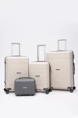 4'lü Valiz Seti Elatae Premium Polipropilen Kırılmaz Büyük - Orta - Kabin Boy ve Makyaj Bej - Antrasit V305 thumbnail 1