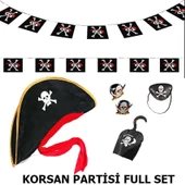 Çocuk Korsan Şapkası + Kancası + Göz Bandı + 2 Adet Yüzük + Afiş Seti - 1