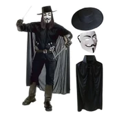 V For Vendetta Maskesi Şapkası ve Pelerin Kostüm Seti Yetişkin Boy - 1