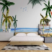 Tropikal Suluboya Çizim Manzaralı Duvar Kağıdı thumbnail 2