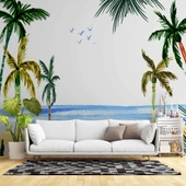 Tropikal Suluboya Çizim Manzaralı Duvar Kağıdı thumbnail 1