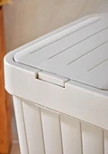 Büyük Boy Çift Hazneli Çamaşır Sepeti - 2'li Çok Amaçlı Kutu, Çöp Kovası  - 80 Litre - Ekru-Gri - 4