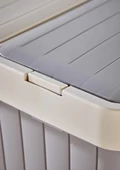Büyük Boy Çift Hazneli Çamaşır Sepeti - 2'li Çok Amaçlı Kutu, Çöp Kovası  - 80 Litre - Ekru-Gri - 5