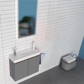 Orka Ferla 60 cm Gri Banyo Dolabı Alt Modül ve Lavabo - 1