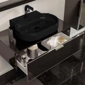 Orka Yalıköy 90 cm Parlak Siyah Banyo Dolabı Alt Modül ve Lavabo thumbnail 1