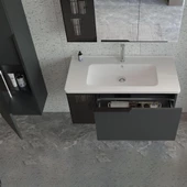 Orka Pure 100 cm Antrasit Banyo Dolabı Alt Modül ve Lavabo thumbnail 2