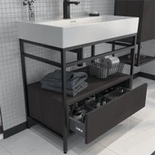 Orka Vegas 80 cm Antrasit Banyo Dolabı Alt Modül ve Lavabo - 3