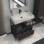 Orka Vegas 60 cm Antrasit Banyo Dolabı Alt Modül ve Lavabo thumbnail 2