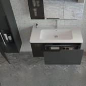 Orka Pure 80 cm Antrasit Banyo Dolabı Alt Modül ve Lavabo - 2