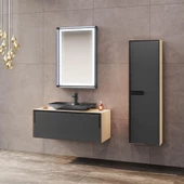 Orka Craft 100 cm Meşe Antrasit Banyo Dolabı Alt Modül ve Lavabo thumbnail 3