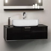 Orka Yalıköy 90 cm Parlak Siyah Banyo Dolabı Alt Modül ve Lavabo thumbnail 1
