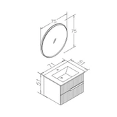Orka Moonlight 90 cm Antrasit Banyo Dolabı Alt Modül ve Lavabo - 3