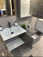 Orka Sidney 110 cm Gümüş Banyo Dolabı Takımı - 4
