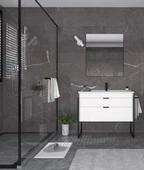 Orka Trio 100 cm Beyaz Çekmeceli Havluluklu Banyo Dolabı Takımı - 1