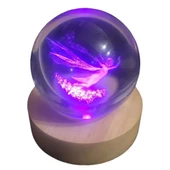 Dekoratif Melek Tasarımlı Ahşap altlıklı Işıklı Cam Küre Büyük Boy Cam:8cm Ahşap:2cm - 1