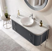 Orka Felice 140 cm Antrasit Lake Banyo Dolabı Takımı - 3