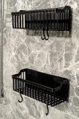 2 Li Plastik Yapışkanlı Askılı Mutfak- Banyo Rafı Düzenleyici Duş Şampuanlık - 2