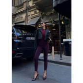 Toparlayıcı Füzo Tayt Likralı Ayak Detaylı - Bordo - 4