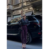 Toparlayıcı Füzo Tayt Likralı Ayak Detaylı - Bordo - 1