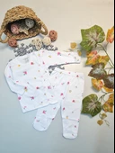 Kız Bebekler İçin Çiçek Desenli Patikli Pijama Takımı - 1