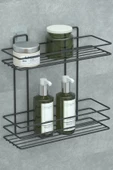 Yapışkanlı 2 Katlı Banyo Rafı Duş Şampuanlık Duvar Düzenleyici Organizer - 5