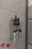 Ömür Boyu Paslanmaz Yapışkanlı Krom 2 Katlı Düz Banyo Şampuanlık Delmeye Son, Matkap Vida Yok - 3