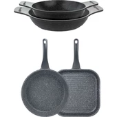 ThermoAD 2'li 20-22 cm Sahan-2'li Frapan Kare Tava Seti (28 cm Grill, 26CM )- Gri - 1