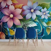 3 Boyutlu Rengarenk Çiçek Temalı Duvar Kağıdı thumbnail 5