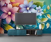 3 Boyutlu Rengarenk Çiçek Temalı Duvar Kağıdı thumbnail 3