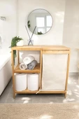 Digithome Bambu 3 Raflı Kumaş Sepetli Banyo Düzenleyici Kirli Çamaşır Sepeti D/8 JW-22750 C1-1-289 - 5