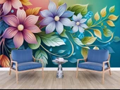3 Boyutlu Rengarenk Çiçek Temalı Duvar Kağıdı thumbnail 6