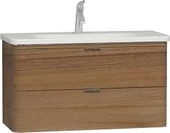 56150 Vitra Nest Trendy Çift Çekmeceli Lavabo Dolabı, 100 cm, Hareli Doğal Ahşap (Lavabo Dahil) - 1