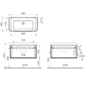 60814 Vitra Sento Tek Çekmeceli Lavabo Dolabı, Ayaksız, 100 Cm, Mat Beyaz thumbnail 2