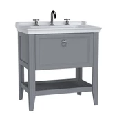 62190 Vitra Valarte Tek Çekmeceli Etajerli Lavabo Dolabı, 80 cm, Mat Gri (Lavabo Dahil-Krom Kulplu) - 1