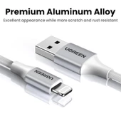 UGREEN LIGHTNING TO USB-A ÖRGÜLÜ MFI SERTIFIKALI IPHONE HIZLI SARJ KABLOSU 2 METRE GÜMÜS 60163 - 2