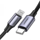 UGREEN TYPE-C TO LIGHTNING 3A PD MFI SERTIFIKALI ÖRGÜLÜ HIZLI SARJ KABLOSU 2 MT SIYAH 60761 - 2